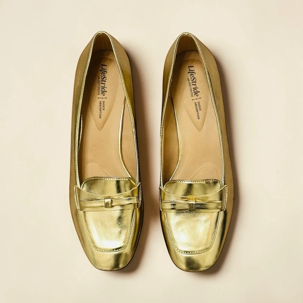 LifeStride Claudine Square Toe Block Heel Ballerina Flats NWOT Size 9.5M- Gold - Picture 3 of 9